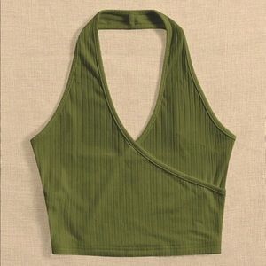 Army Green Rib-Knit Halter Top